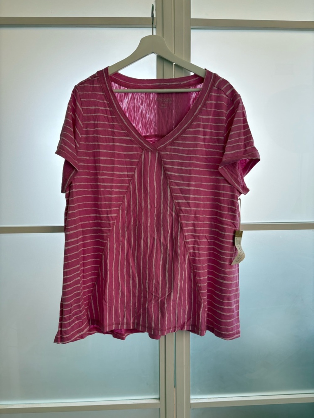 Escape by habitat  Pink Striped Short Sleeve A-line Tee. NWT.